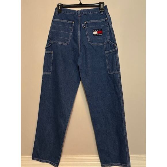 Vintage 90s Tommy Hilfiger Carpenter Jeans Wide Leg Utility Y2K Spell Out Med - Picture 1 of 8